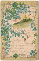 Csipke hatású dombornyomott virágos litho üdvözlőlap / Lace style ermbossed litho greeting art postcard (EK)