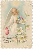 1901 Csipke hatású dombornyomott húsvéti virágos litho üdvözlőlap / Easter, lace style ermbossed litho greeting art postcard (EK)