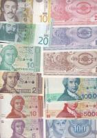 Balkán államok / Jugoszlávia, Horvátország, Bosznia-Hercegovina, Makedónia, Szlovénia, Szerbia 38 klf bankjegy T:I