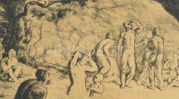 Szőnyi István (1894-1960): Fürdőző aktok. Rézkarc, karton, jelzés nélkül, körbevágva, lap teteje pap...