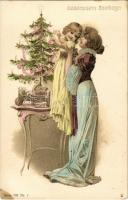 Karácsonyi üdvözlet / Christmas greeting art postcard. Serie 708. No. 1. litho (fl)