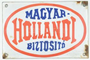 cca 1930 Magyar-Hollandi Biztosító domború zománctábla, szélén zománchiánnyal, 12×18 cm