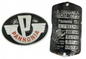 1970 Pannónia T5 motorkerékpár fém műszaki adattáblája + Pannonia fém embléma, 7×5 cm