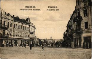 1922 Ungvár, Uzshorod, Uzhhorod, Uzhorod; Masarykovo námestí / Masaryk tér, gyógyszertár, üzletek / square, pharmacy, shops (EK)
