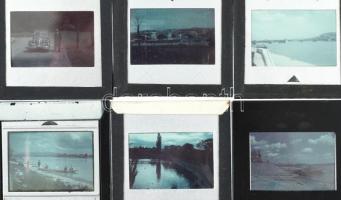 cca 1940 16 db színes diapozitív magyarországi utazás képei: Duna, BMW, tájak, stb