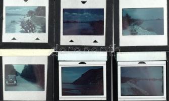 cca 1940 16 db színes diapozitív magyarországi utazás képei: Duna, BMW, tájak, stb