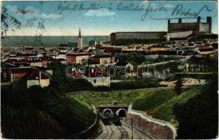 1916 Pozsony, Pressburg, Bratislava; Vasúti alagút vonatokkal, vár / railway tunnel with trains, castle (EB)