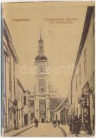 1908 Nagyszombat, Tyrnau, Trnava; Ferenc-rendiek temploma és a Színház utca, dohányáruda, Johan Zlatos üzlete (vágott / cut)