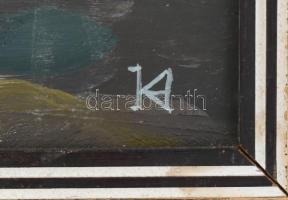 Kárpáti Gusztáv (1941-2013): Őszi vihar. 1989. Olaj, farost, jelzett, keretben, 70×50 cm