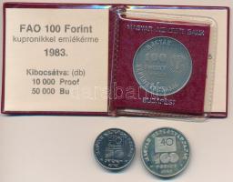 1983. 100Ft Cu-Ni "FAO - Több gabonát a világnak" bordó műbőr tokban, tanúsítvánnyal + 198...