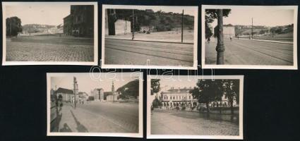 cca 1940 Budapest, Krisztina tér és a lebontott Tabán, 5 db fotó, 4,5×6,5 cm