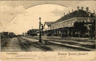 1903 Párkánynána, Párkány-Nána, Parkan, Stúrovo; vasútállomás, gőzmozdony, vonat. Kardos Dezső kiadása / railway station, locomotive, train (EK)