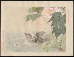 Imao Keinen (1845 - 1924): Nádirigó. Fametszet, papír. Jelzett. 17x23cm (Könyvillusztráció egy darabja: Madarak és virágok festményalbum. 1892.) Korának megfelelő állapotban.