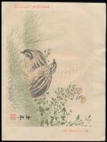 Imao Keinen (1845 - 1924): Fürjek. Fametszet, papír. Jelzett. 17x23cm (Könyvillusztráció egy darabja: Madarak és virágok festményalbum. 1892.) Korának megfelelő állapotban.