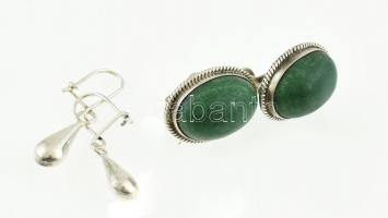 2 pár ezüst (Ag) fülbevaló, az egyik zöld malachit kővel, jelzett, bruttó: 12,4 g