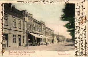 1900 Gyulafehérvár, Karlsburg, Alba Iulia; Sétánysor, Népbank, Európa szálloda / promenade, bank, hotel