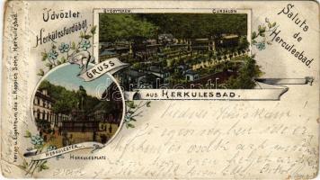 1895 (Vorläufer) Herkulesfürdő, Baile Herculane; Gyógyterem, Herkules tér / spa, square. L. Keppich Sohn Art Nouveau, floral, litho (r)