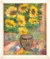 Hubay Miklós (1922 - ): Virágcsendélet. Olaj, vászon. keretben. Jelzett. 60x50cm