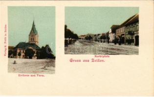 Feketehalom, Zeiden, Codlea; Városház, torony, Piac tér. G. Foith / Rathaus und Turm, Marktplatz / town hall, tower, market square