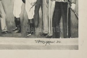 Vörös Géza (1897-1957): Horthy Miklós kormányzó lóverseny-pályán, tisztek és más urak társaságában, ...