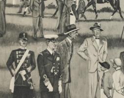 Vörös Géza (1897-1957): Horthy Miklós kormányzó lóverseny-pályán, tisztek és más urak társaságában, ...