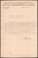 1934 A Bányakerületi Evangélikus Püspöki hivatal levele Raffay Sándor püspök aláírásával