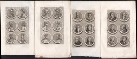 cca 1800 55 db uralkodókat, híres embereket ábrázoló rézmetszetű illusztrált tábla 17x11 cm és dupla...