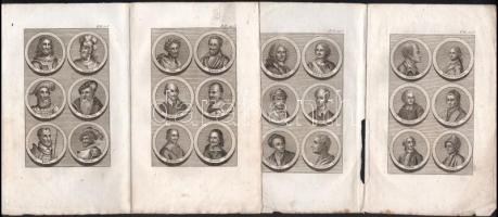 cca 1800 55 db uralkodókat, híres embereket ábrázoló rézmetszetű illusztrált tábla 17x11 cm és dupla...