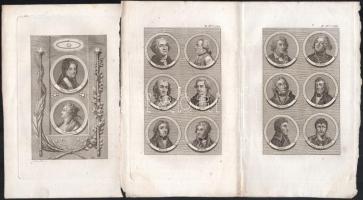cca 1800 55 db uralkodókat, híres embereket ábrázoló rézmetszetű illusztrált tábla 17x11 cm és dupla...