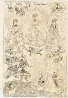 Kínai istenségek Athanasius Kircher után: Schematismus secundus principatia sinensium numina exhibens. Rézmetszet. / Chinese deities copper plate engraving 37,5x25 cm