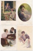 10 db RÉGI zsáner motívum képeslap vegyes minőségben / 10 pre-1945 greeting motive postcards in mixed quality, couples and ladies