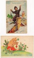 20 db RÉGI újévi üdvözlő motívum képeslap, vegyes minőség / 20 pre-1945 New Year greeting motive pos...