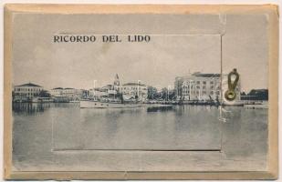 Venezia, Venice; Lido. Thick wooden leporellocard with 12 pictures (tear)