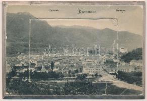 Brassó, Kronstadt, Brasov; látkép. Keményhátú leporellólap / general view. Thick wooden leporellocard