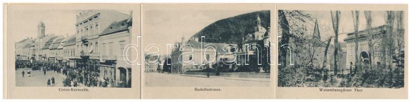 Brassó, Kronstadt, Brasov; látkép. Keményhátú leporellólap / general view. Thick wooden leporellocar...