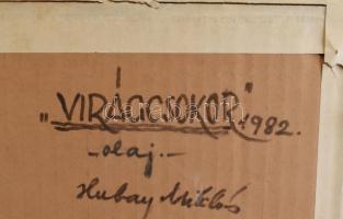 Hubay Miklós (1922 - ): Virágcsendélet. Olaj, papír. üvegezett keretben. Jelzett. 53x42cm