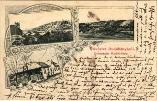 1904 Rudabánya, Rudóbánya; látkép, utca télen, Vasércbánya, bányatelep. Art Nouveau, floral
