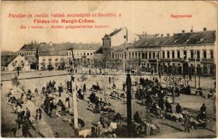 1909 Nagykanizsa, Piac, Gyógyszertár, Kaufmann üzlete. Földes-féle Margit-Creme reklám (EK)