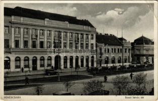 1931 Békéscsaba, Szent István tér, Bank, automobilok, Csillag Ignác üzlete (EB)