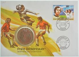 Niue 1988. 5D Cu-Ni Franz Beckenbauer felbélyegzett, alkalmi bélyegzéssel, német nyelvű leírással T:BU  Niue 1988. 5 Dollars Cu-Ni Franz Beckenbauer in envelope with stamp, with German description C:BU