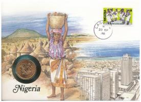 Nigéria 1974. 1k felbélyegzett borítékban, bélyegzéssel, német nyelvű leírással T:1  Nigeria 1974. 1 Kobo in envelope with stamp and cancellation, with German description C:UNC