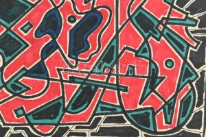 Almár György (1895-1974): Színes formák, 1970. Filctoll, papír, jelzett, lap teteje papírra ragasztv...