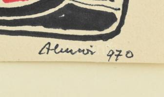 Almár György (1895-1974): Színes formák, 1970. Filctoll, papír, jelzett, lap teteje papírra ragasztv...