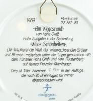 Fürstenberg virágos mezű fali dísz tányér. Sorszámozott, limitált széria. Matricás, jelzett, hibátla...