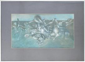 Kőnig Frigyes (1955-): Figurák (cím nélkül). Vegyes technika, papír. Jelzés nélkül. Üvegezett keretb...