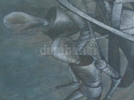 Kőnig Frigyes (1955-): Figurák (cím nélkül). Vegyes technika, papír. Jelzés nélkül. Üvegezett keretb...