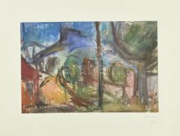 Parrag Emil (1925-2019): Színes táj, 1965. Akvarell, papír, jelzett, paszpartuban. 20×30 cm