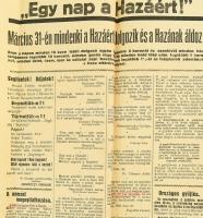 1920 március 31. Egy nap a hazáért c. nemzeti, irredenta gyűjtés felhívása 60x25 cm