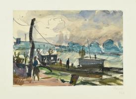Parrag Emil (1925-2019): Sétálók, 1966. Akvarell, tus, papír, jelzett, paszpartuban. 20,5×29 cm