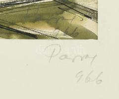 Parrag Emil (1925-2019): Sétálók, 1966. Akvarell, tus, papír, jelzett, paszpartuban. 20,5×29 cm